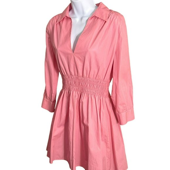 Zara women's Pink Long Sleeve Mini Dress Size Small Long Sleeve Collared Barbie - Picture 2 of 5